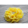 Yellow White Chiffon Lace Flower Hair Clip Vintage Inspired Bridal Hair Piece Fascinator Girl Feathers Pearl Rhinestone Feather